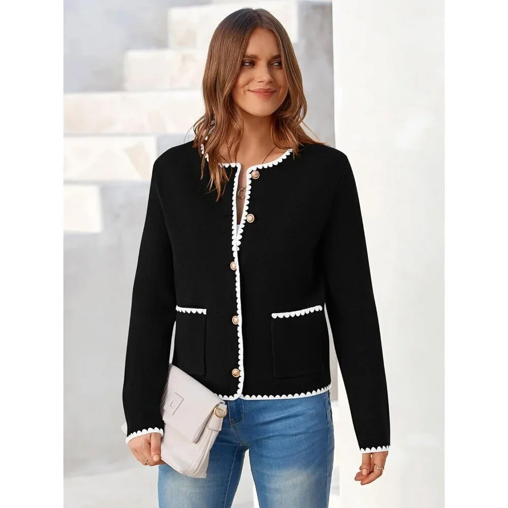 Open Front Cropped Cardigan Sweater Womens Fall Casual Long Sleeve Button