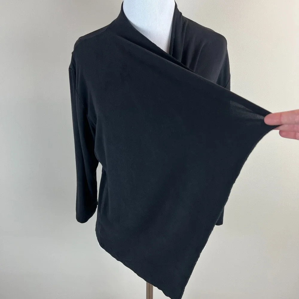 Bamboo by Creation Cardigan Topper Womens Medium Black Draped Open‎ 3/4 Sleeve M