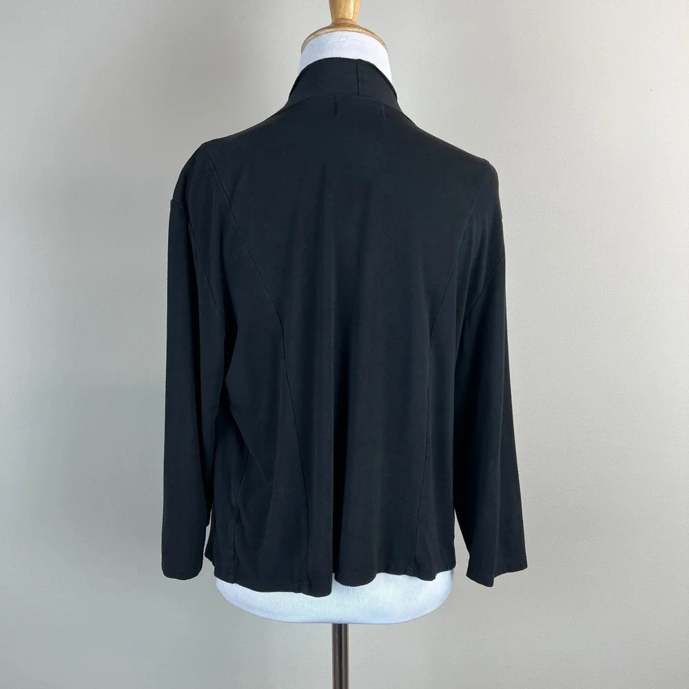 Bamboo by Creation Cardigan Topper Womens Medium Black Draped Open‎ 3/4 Sleeve M