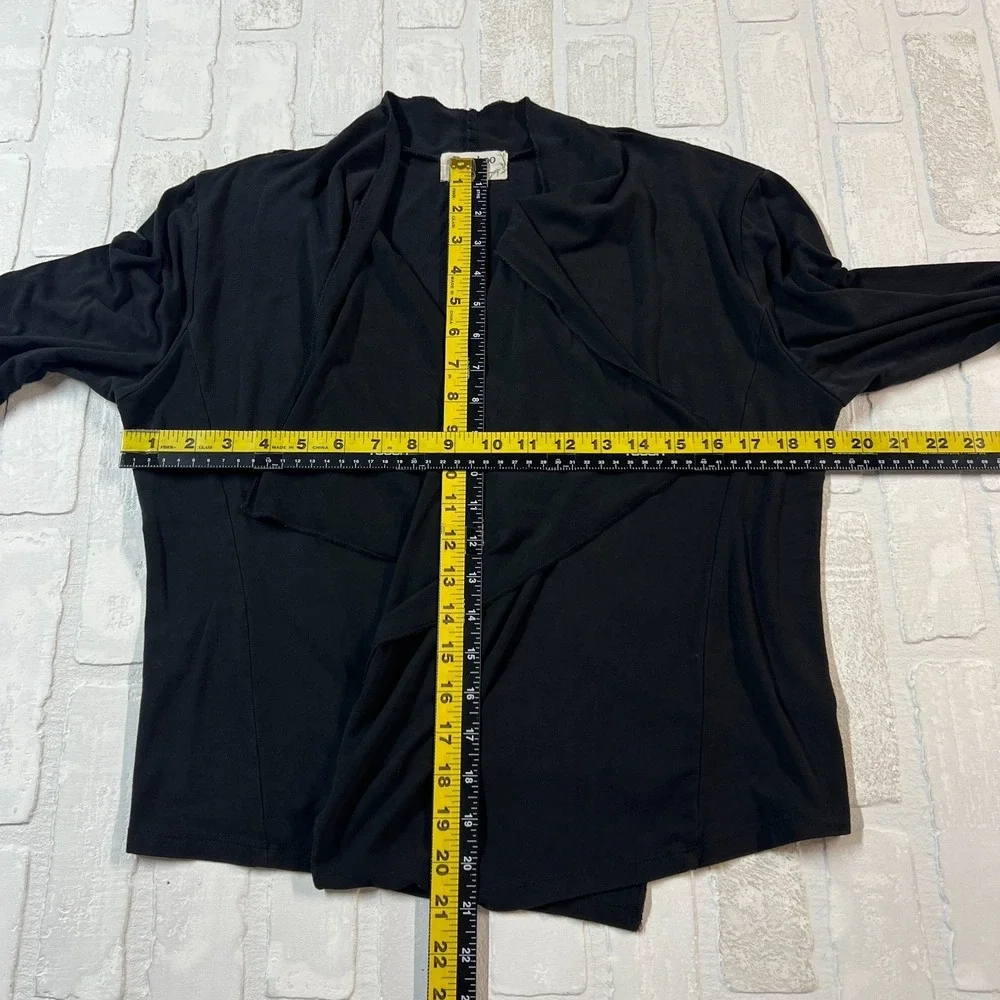 Bamboo by Creation Cardigan Topper Womens Medium Black Draped Open‎ 3/4 Sleeve M