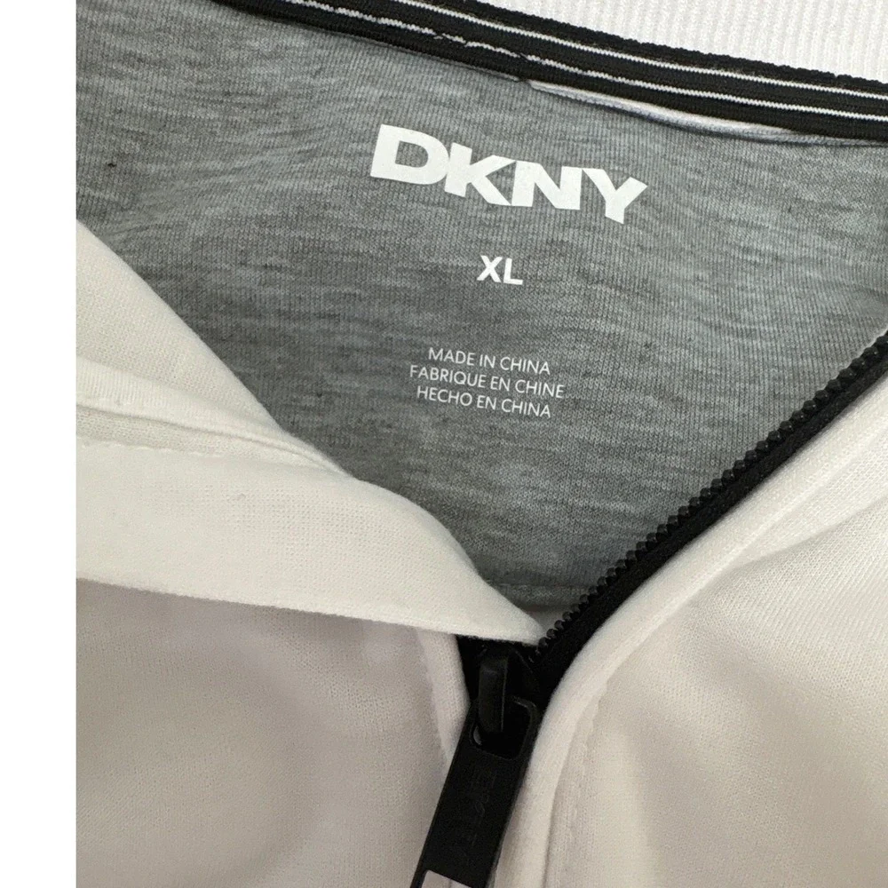 DKNY Sport Mens White Quarter Zip Pullover Sweater XL Zipper Sleeve Pocket
