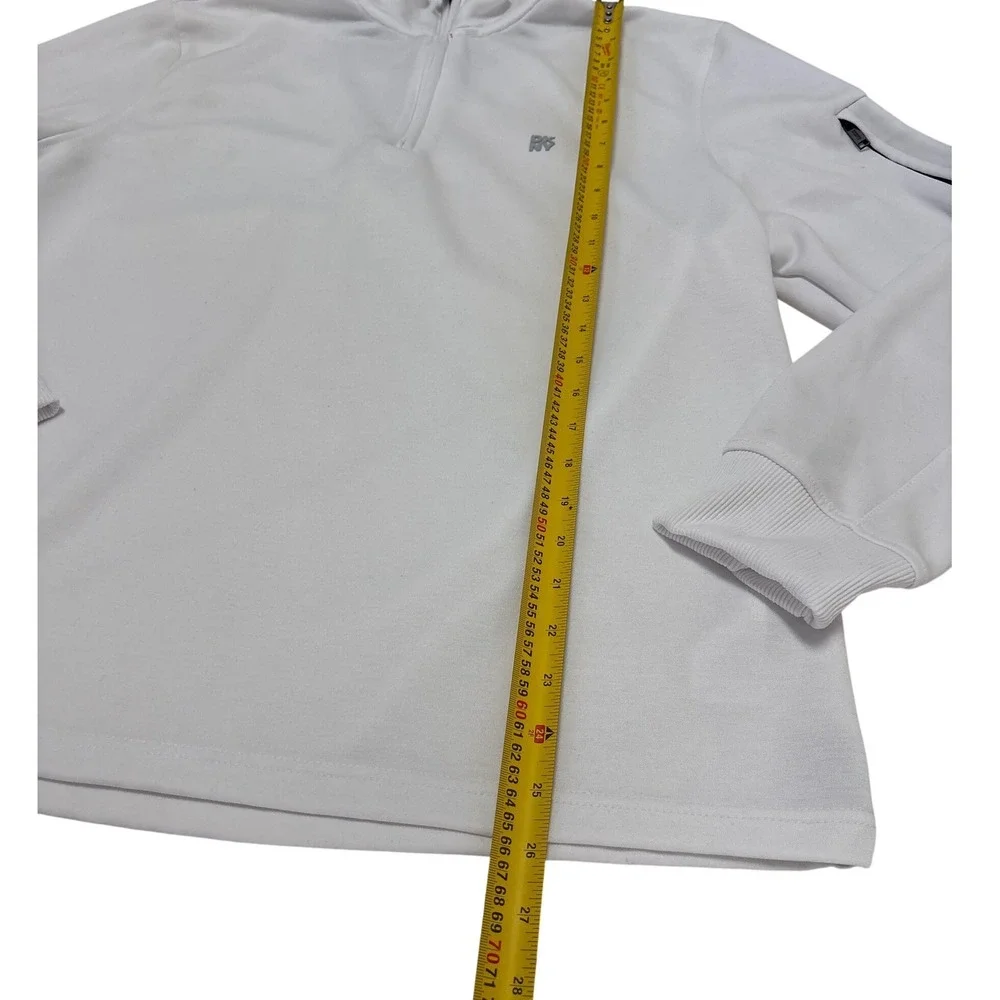 DKNY Sport Mens White Quarter Zip Pullover Sweater XL Zipper Sleeve Pocket