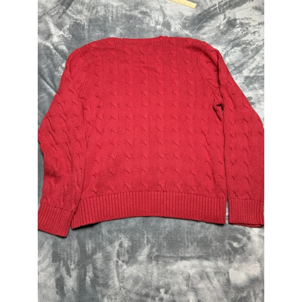 VTG Polo Ralph Lauren Cable Knit Sweater Men Red Size XL Cotton Crewneck