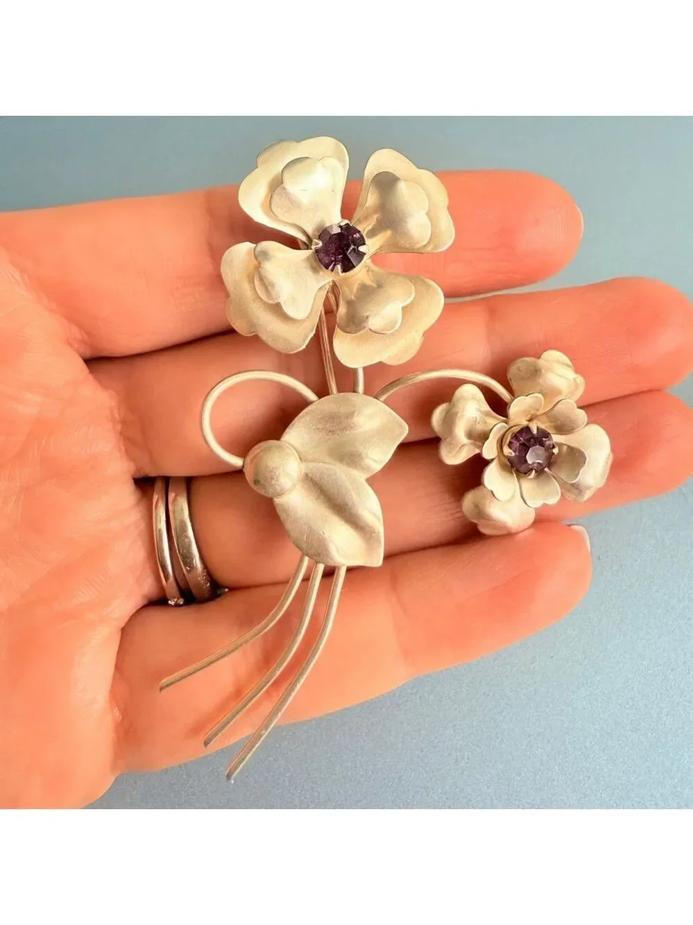 Harry Iskin Blooming Rose Flower Rhinestone 925 Sterling Silver 2.7