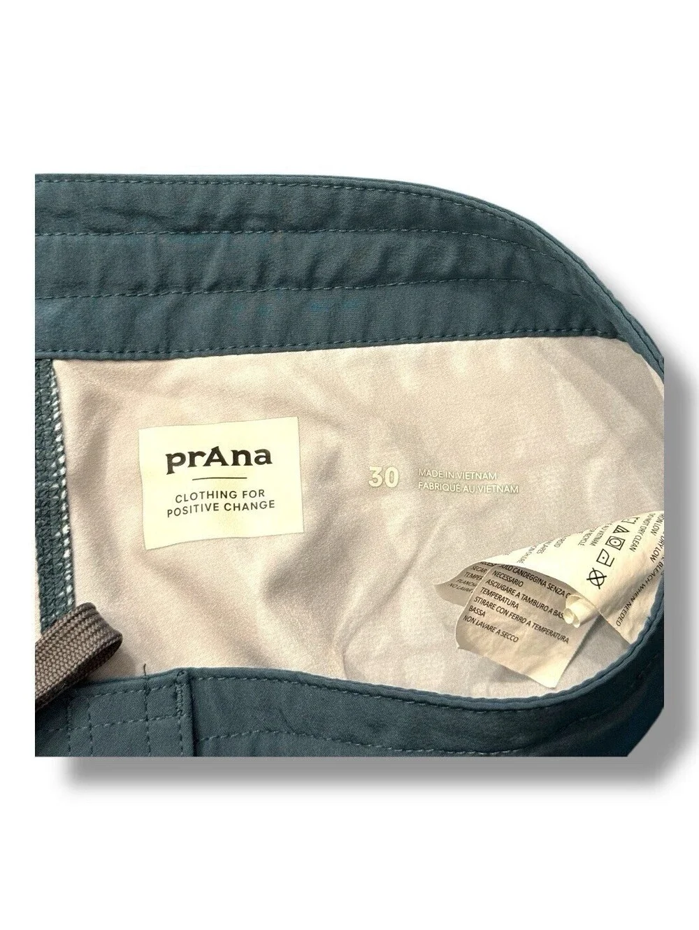 PrAna Roots Studio Green Blue Geometric Board Short Swim Water Men’s Size 30