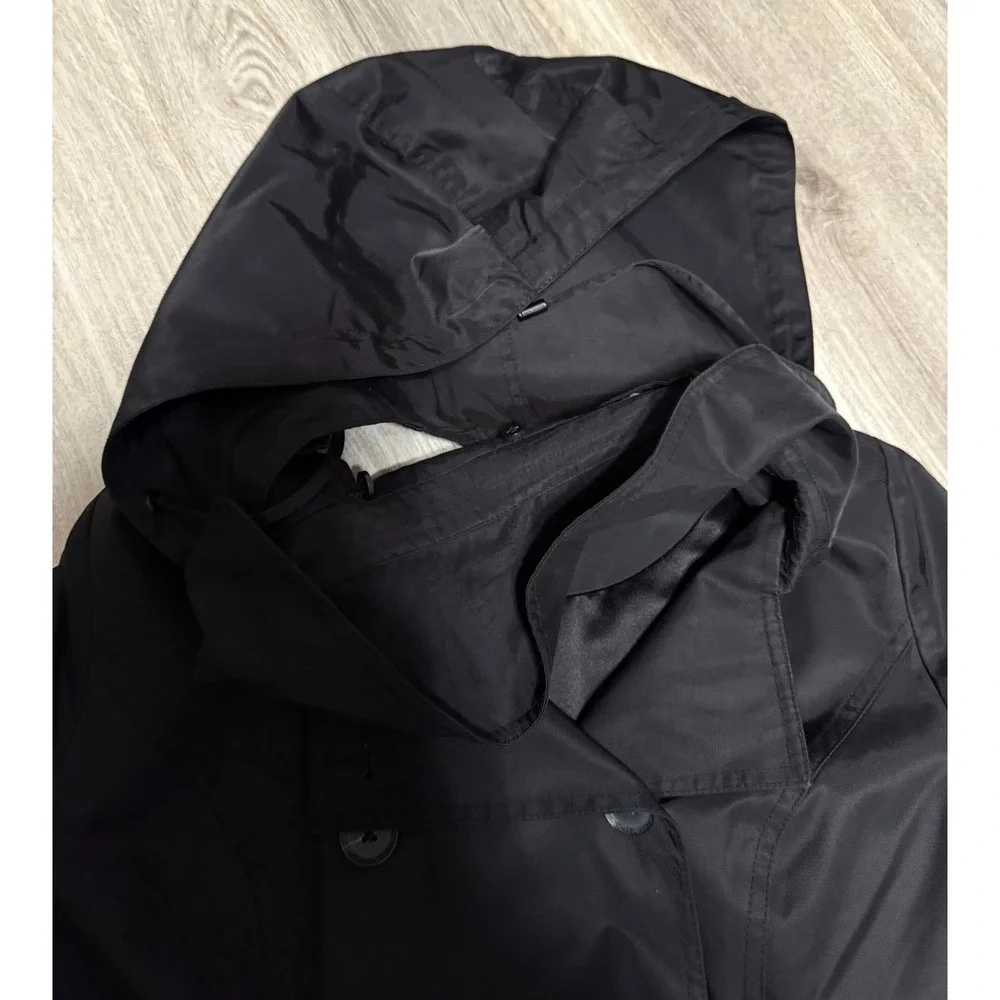 Michael‎ Kors removable hooded double breast hooded trench coat long black small