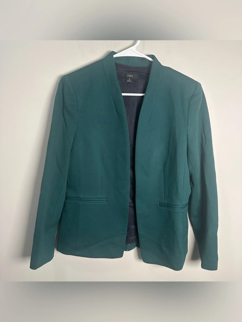 J Crew 365 Going Out Blazer Green Jacket Womens Open Front Preppy Size 8