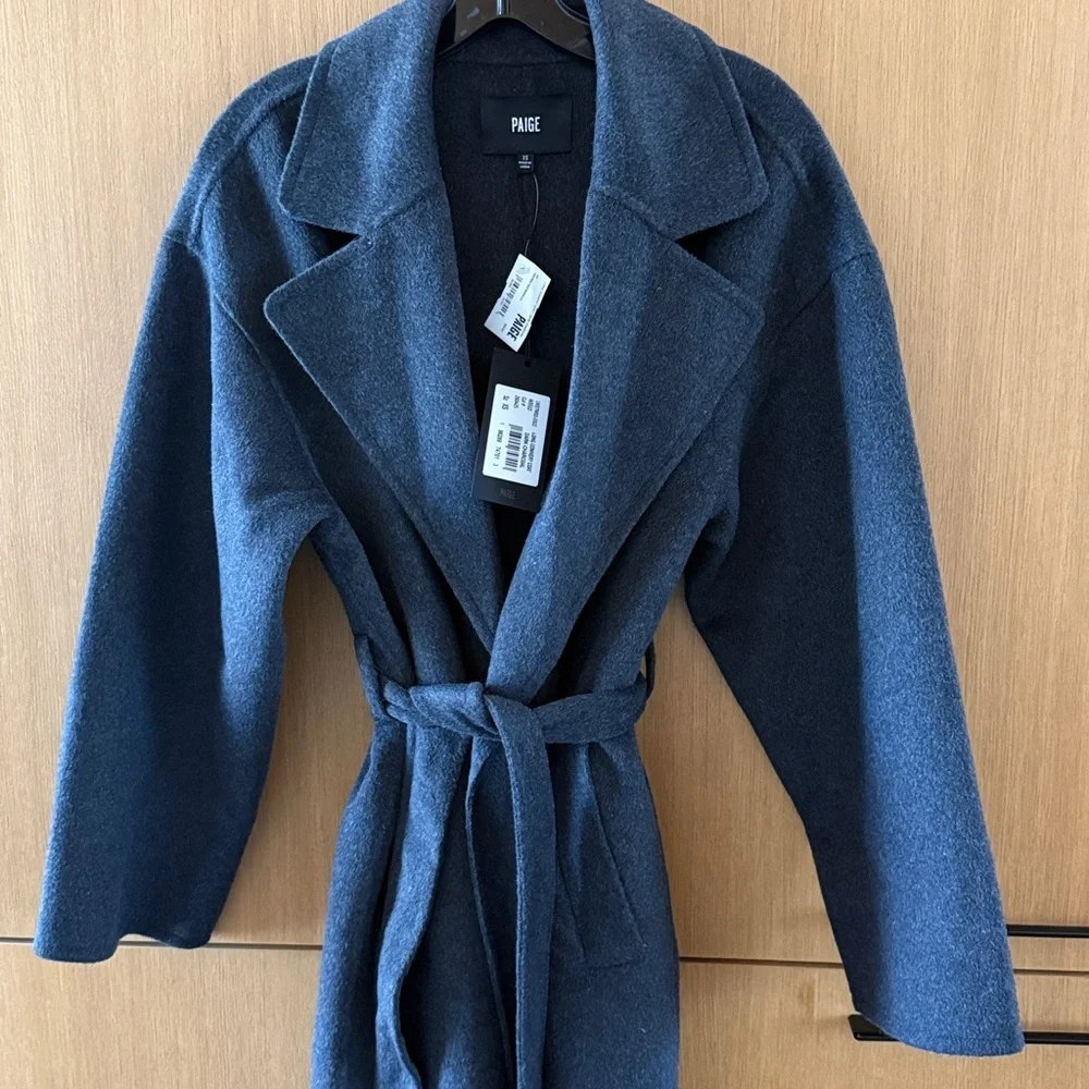 PAIGE Connery Wool-Blend Long Robe Coat in charcoal gray color Size XSmall NWT