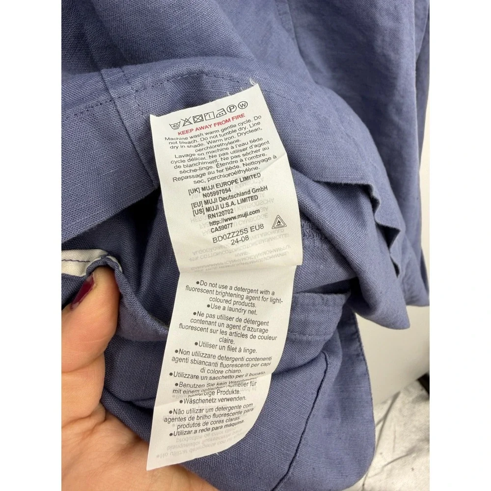 Muji Hemp Cotton Blend Chore Jacket Womens XS Blue Button Front Lightweight Coat