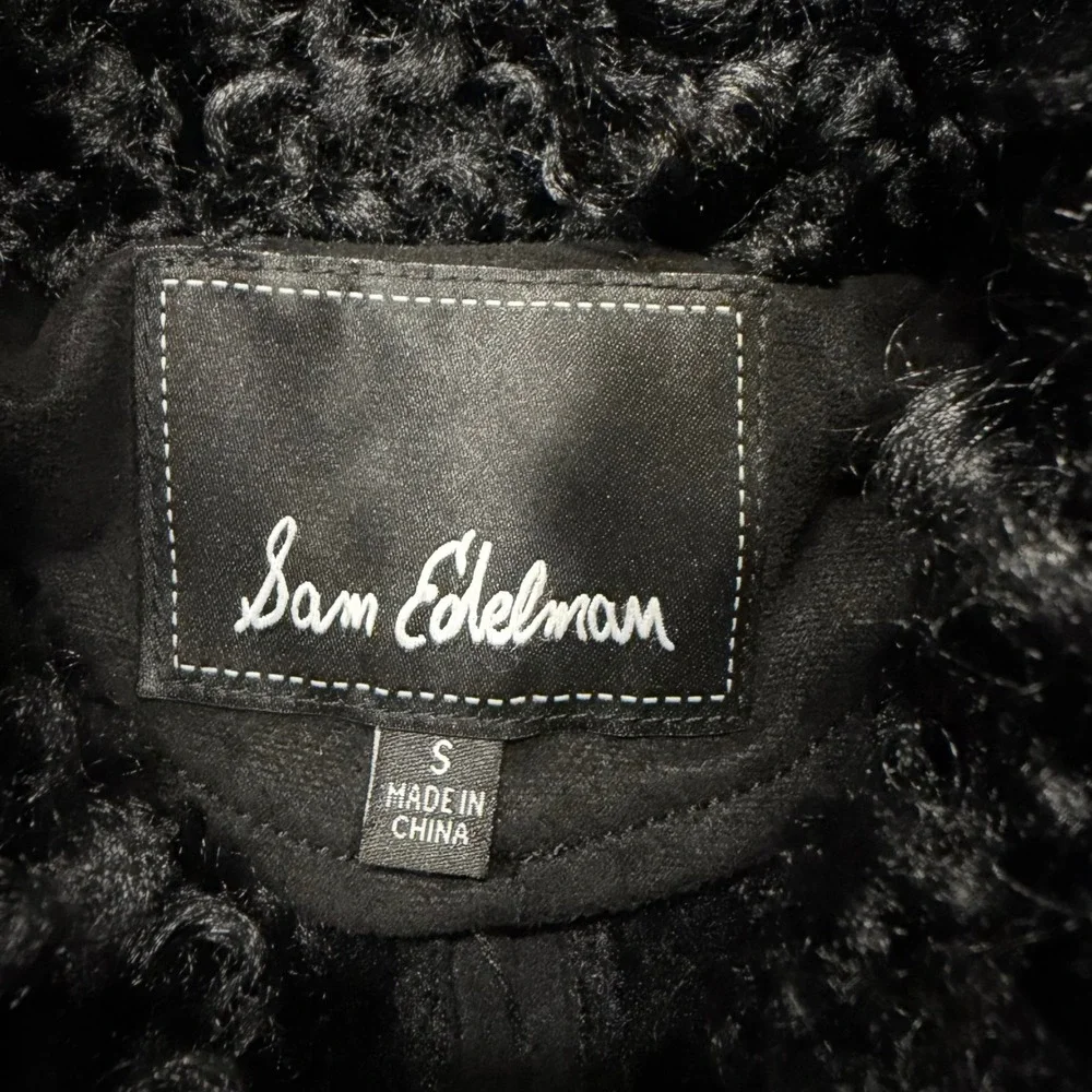 Sam Edelman Womens Black Faux Shearling Suede Zip Up Coat Jacket Small ws