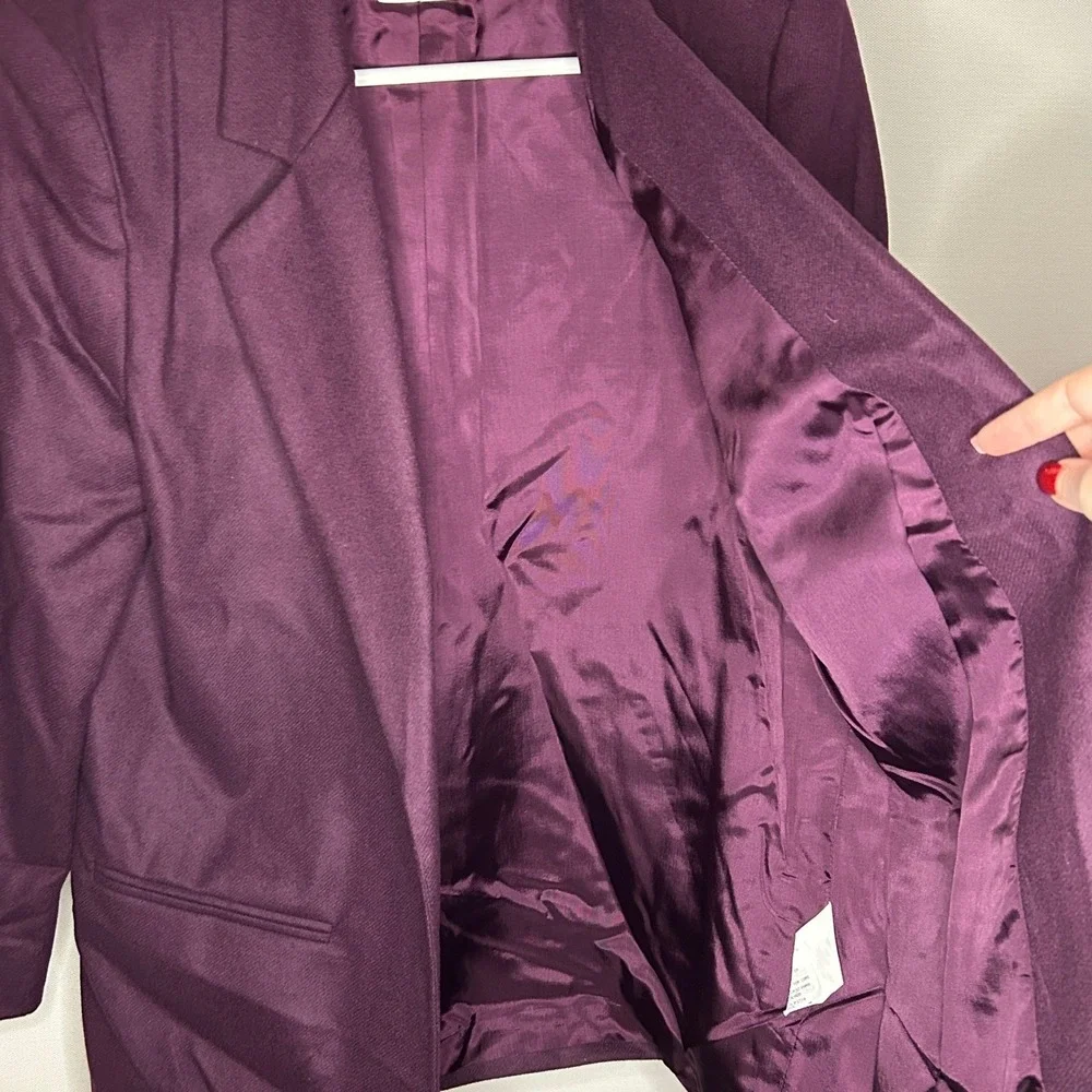 Vintage Sag Harbor Petite Purple 100% Pure Wool Blazer Jacket 8P Fall Minimalist