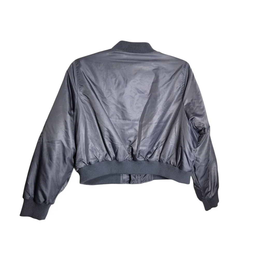 Forever 21+ Womens Plus 2X Pewter Gray Nylon Flight Bomber Jacket Gray