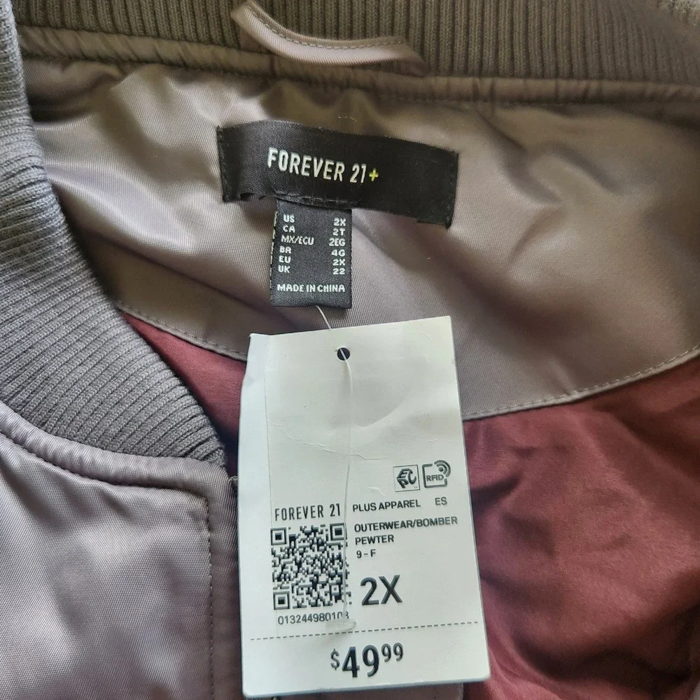 Forever 21+ Womens Plus 2X Pewter Gray Nylon Flight Bomber Jacket Gray