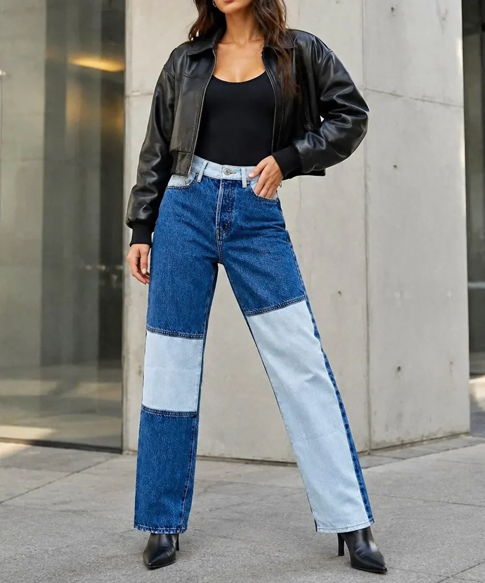 Pacsun Womens 25 Dad Jeans Two Tone Patchwork High Rise Straight Leg Blue