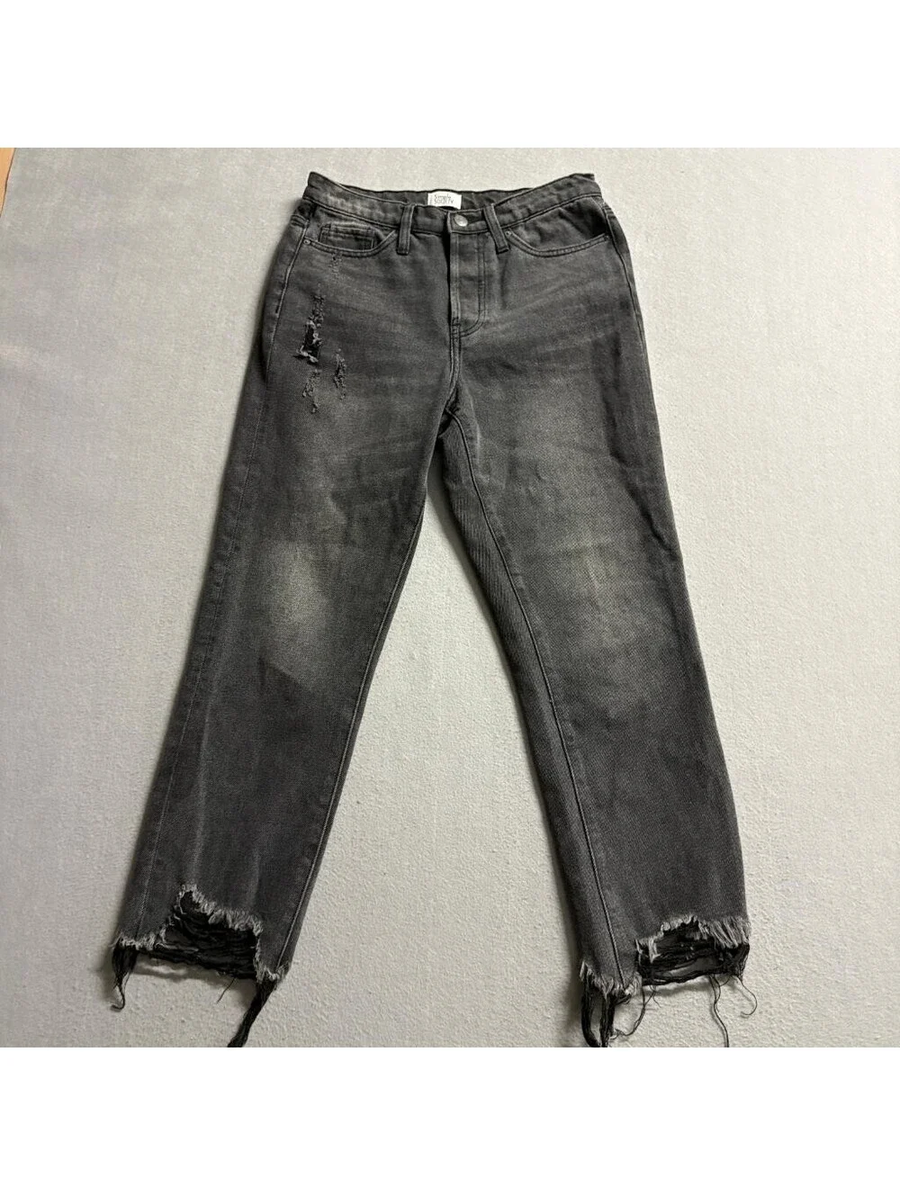 Simple Society Distressed Jeans Womens 5/27 Black High Rise Raw Frayed Hem Crop