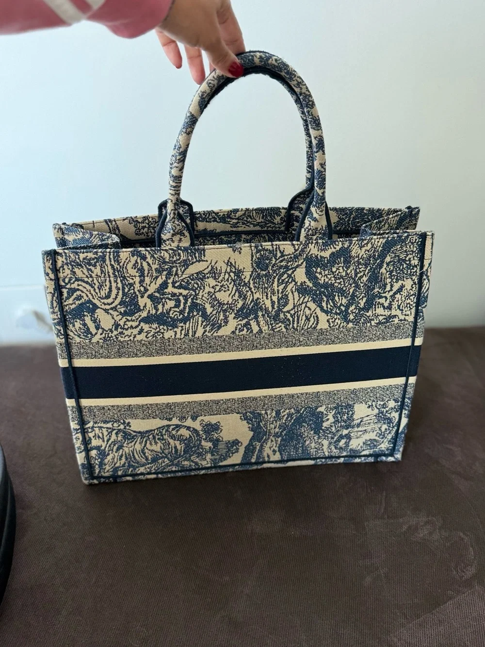 Dior Men's Toile Tote in Blue and Cream with Logo Band