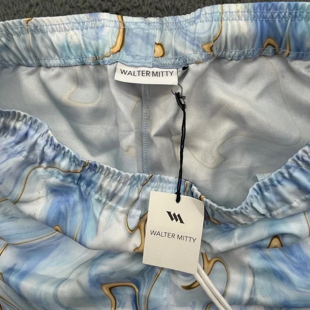Walter Mitty‎ Men's Swim Trunks Shorts Blue Marble Waist Drawstring Size 34