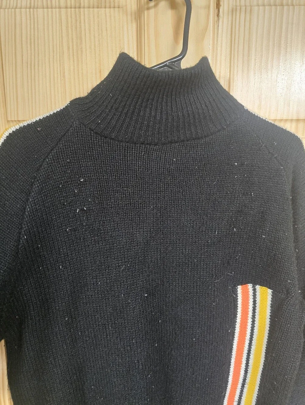 Men's Black Turtleneck Sweater with Contrast Stripe Detail