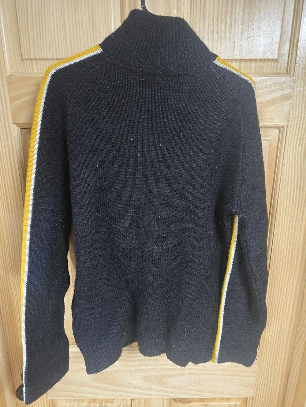 Men's Black Turtleneck Sweater with Contrast Stripe Detail