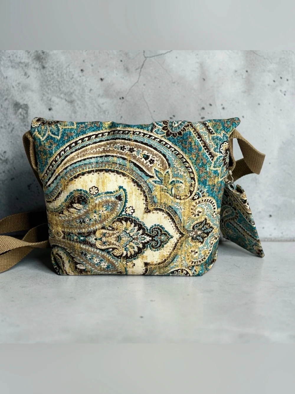Handmade Crossbody Bag With Matching Card Wallet Keychain Boho Paisley Purse