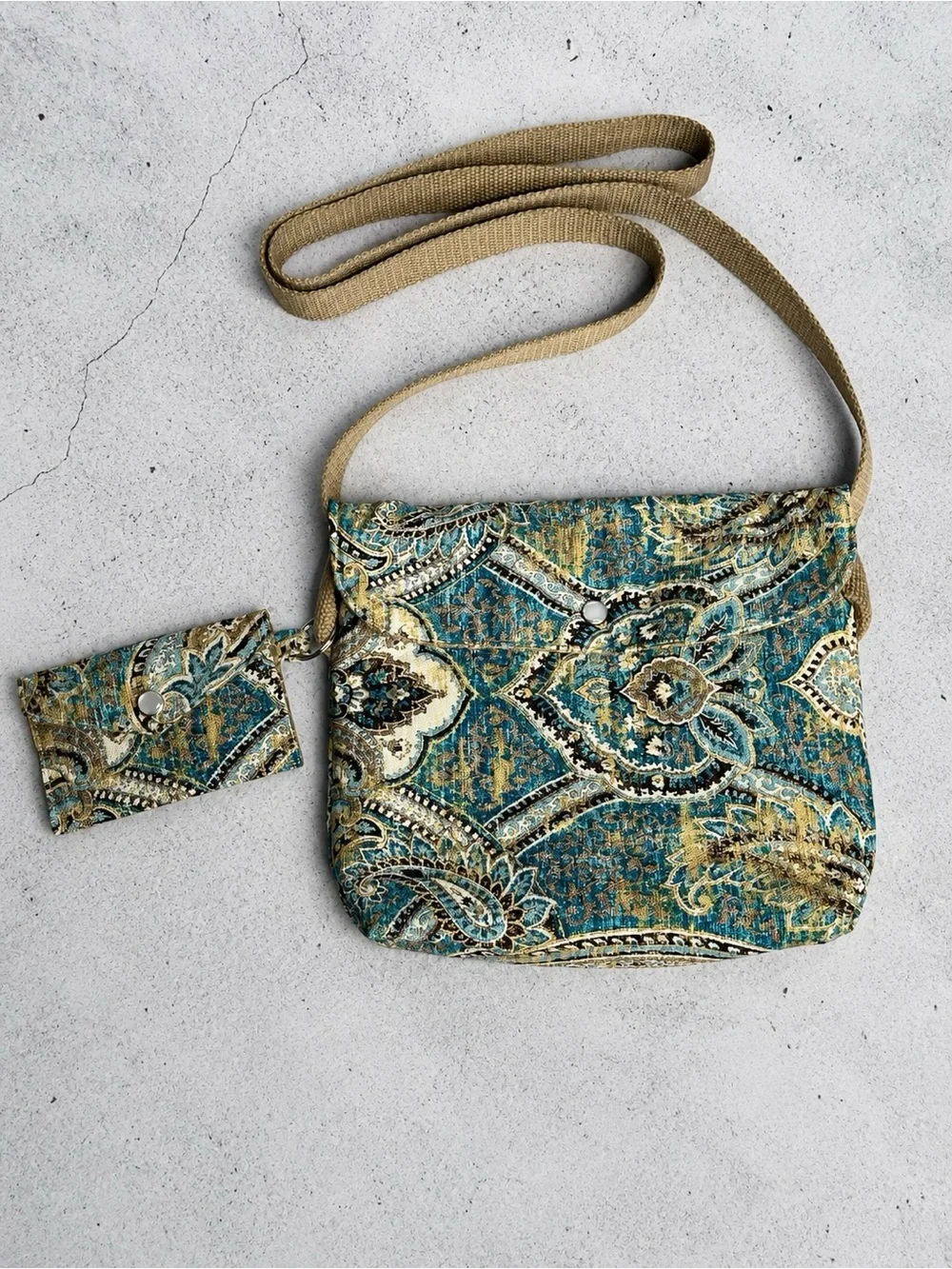 Handmade Crossbody Bag With Matching Card Wallet Keychain Boho Paisley Purse