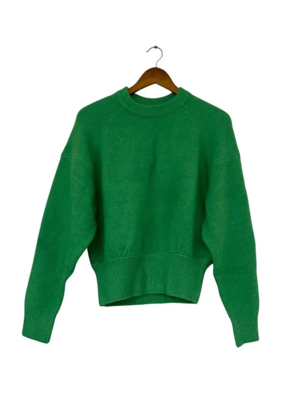 Zara Womens Sweater Jumper pullover S Green Crewneck Ribbed Hem 5536/204 NWT