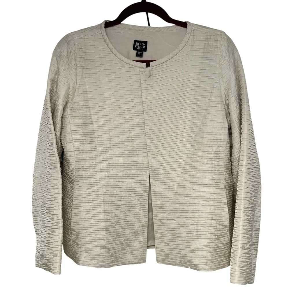 Eileen Fisher Petites Silk Champagne Textured Jacket Women’s Petite Small