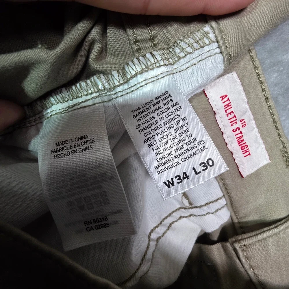 Lucky Brand 410 Athletic Straight Khaki Pants Mens 34x30 Tan Stretch Cotton