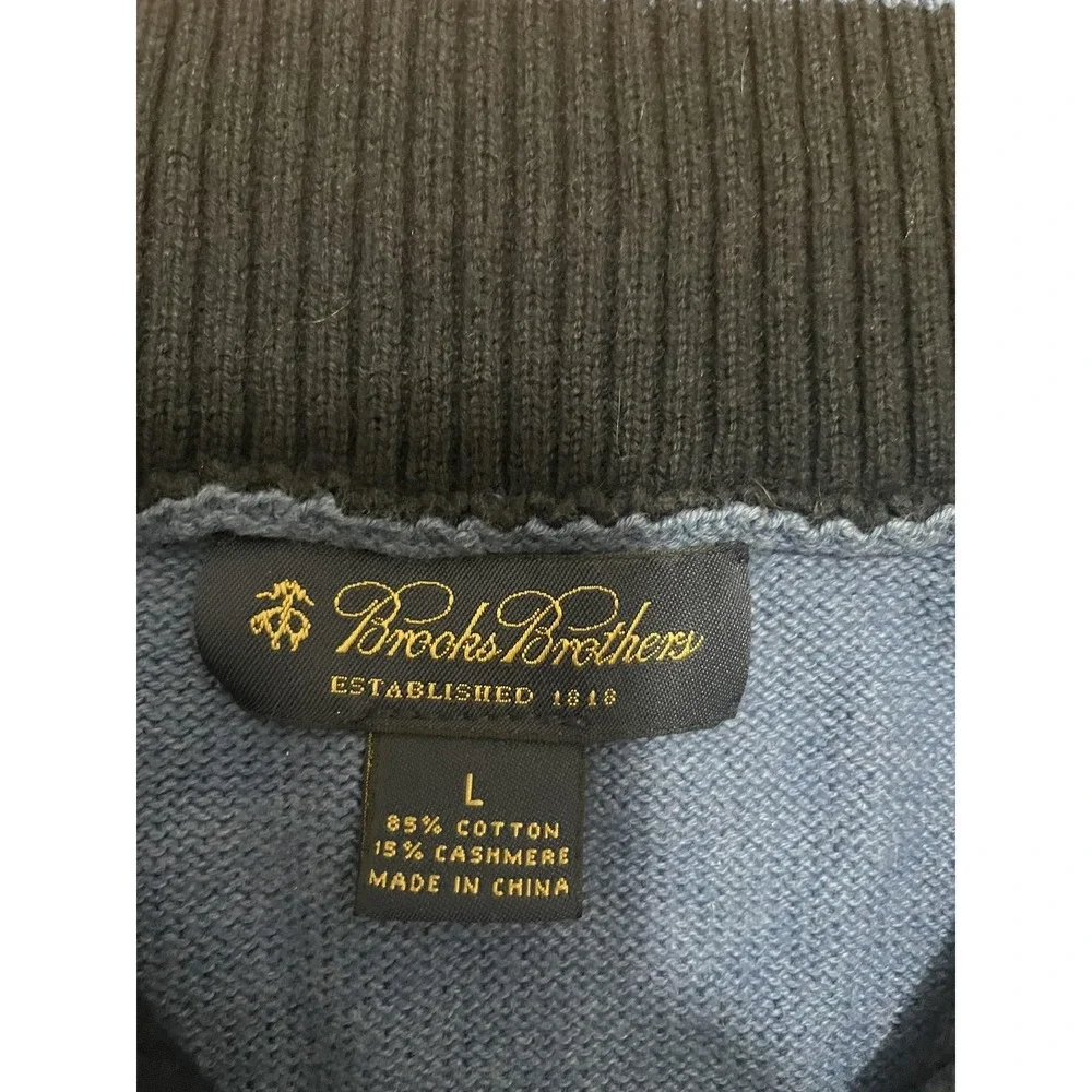 Brooks Brothers Sweater Mens Large Cashmere Blend 1/4 Zip Pullover Blue
