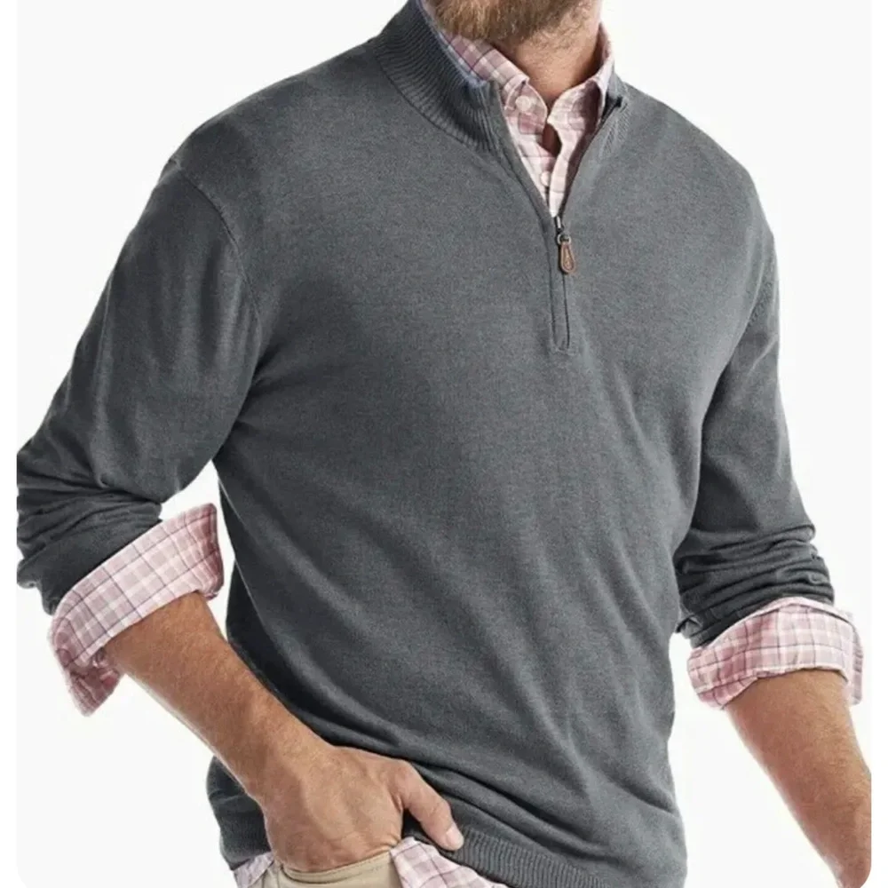 Johnnie-O Men’s Grey Bailey Quarter Zip Sweater XL Silk Blend Knit Fall Winter