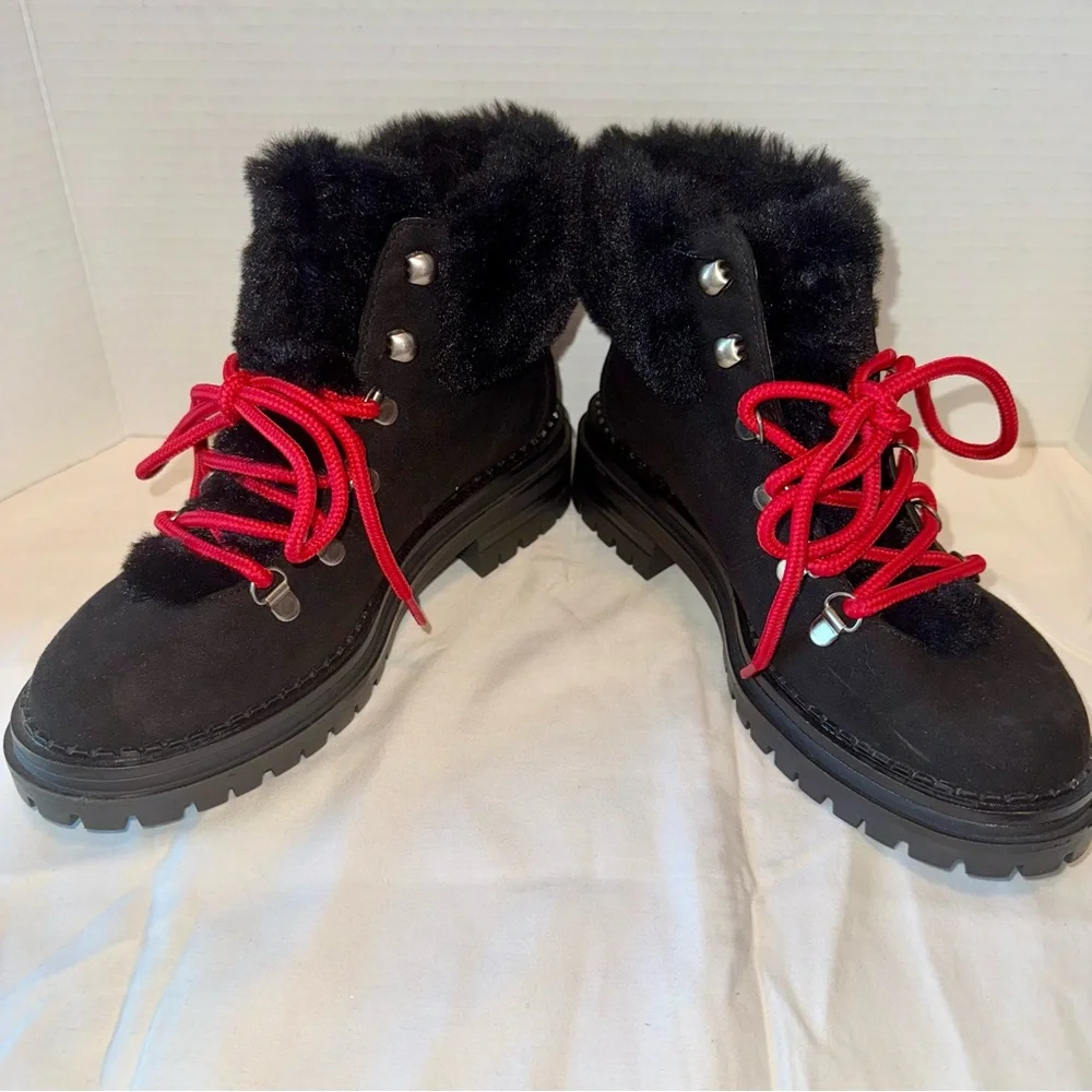 Sugar Black Red Women's Hike‎ Winter Fashion Boots Faux Fur Sz 6.5 Like New