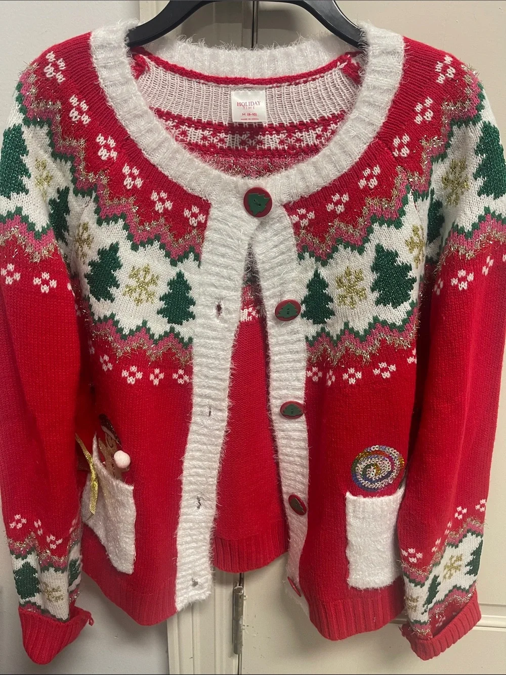 Holiday Time Red White Green Holiday Cardigan Sweater