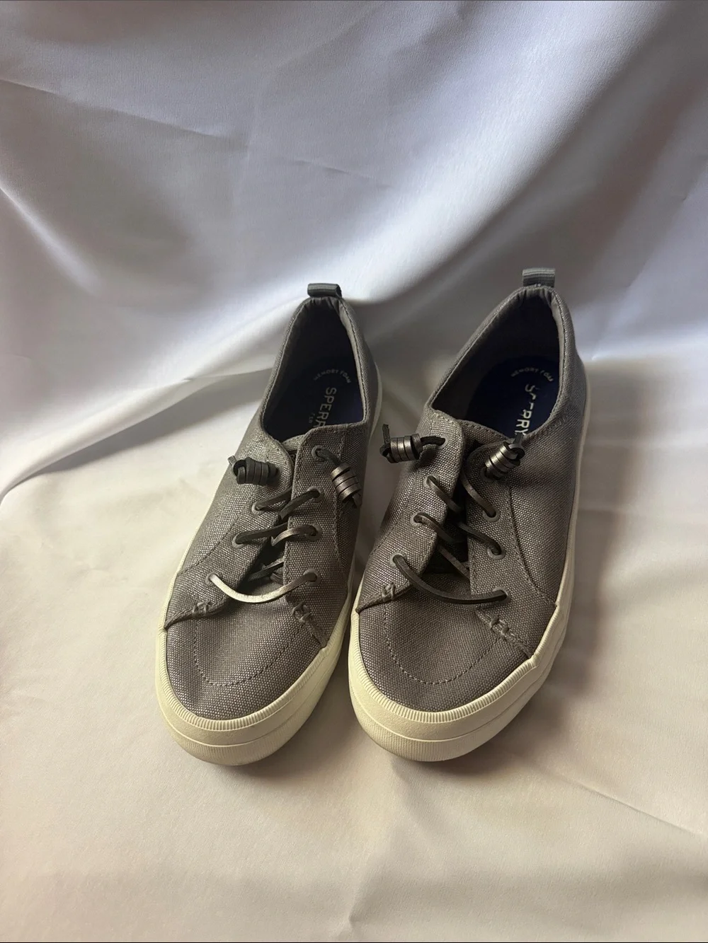 Sperry Gray Canvas Slip-On Sneakers with Toggle Laces
