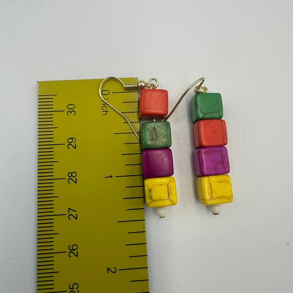 Multicolor Stone Cube Cross‎ Jewelry Set Necklace Bracelet Earrings Boho Rainbow