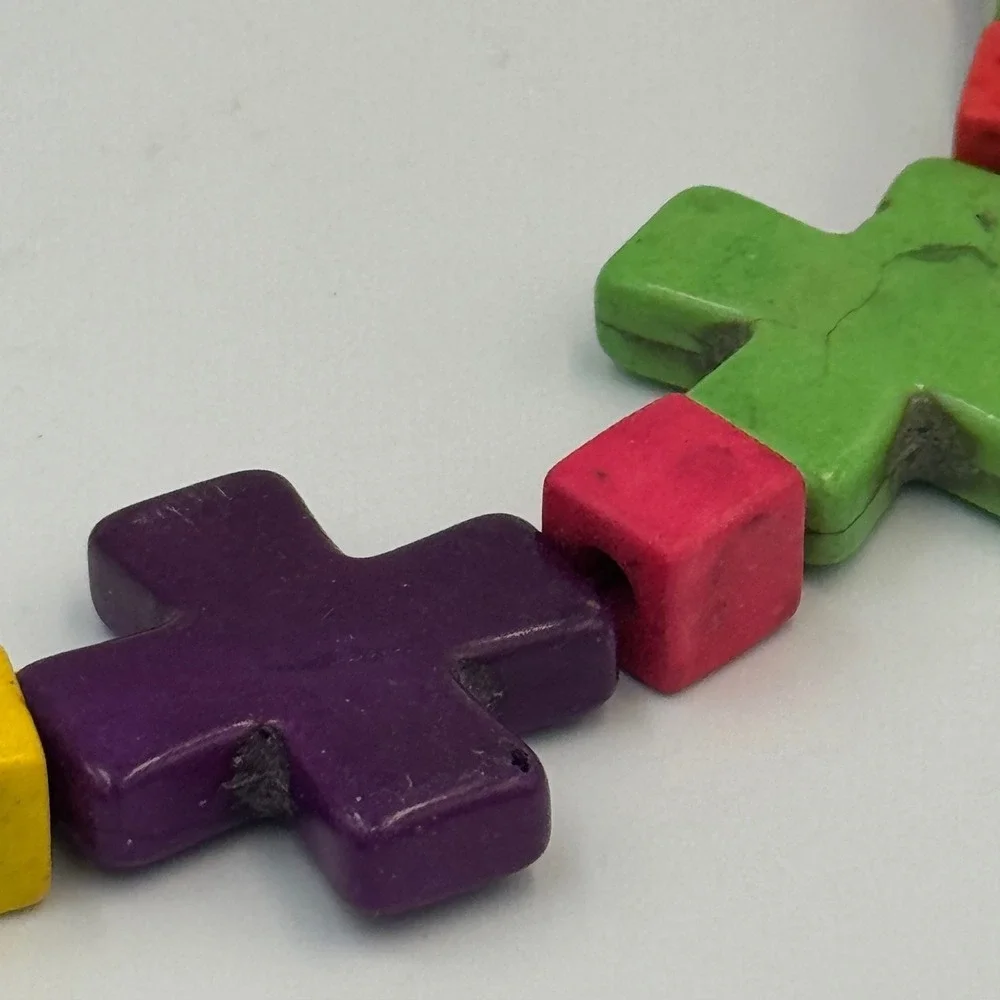 Multicolor Stone Cube Cross‎ Jewelry Set Necklace Bracelet Earrings Boho Rainbow
