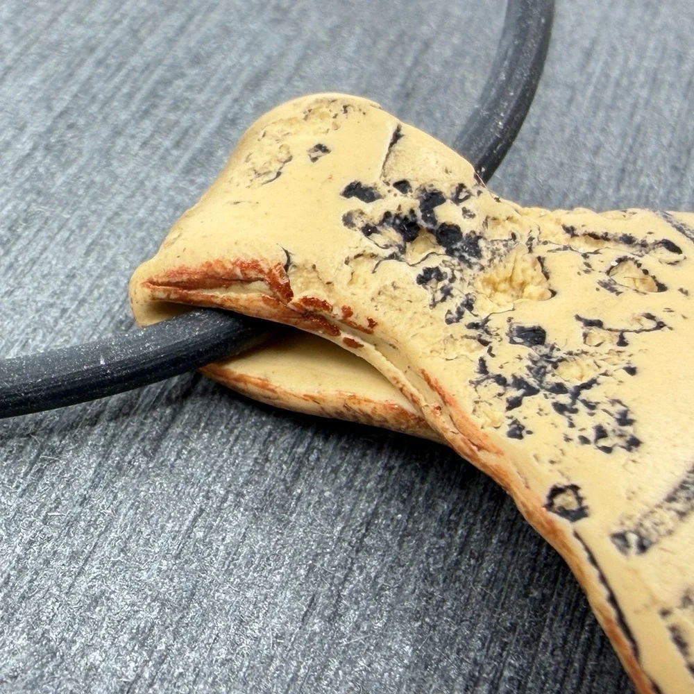Handcrafted Tribal Geometric Ceramic Pendant Necklace Black Cord Boho Statement