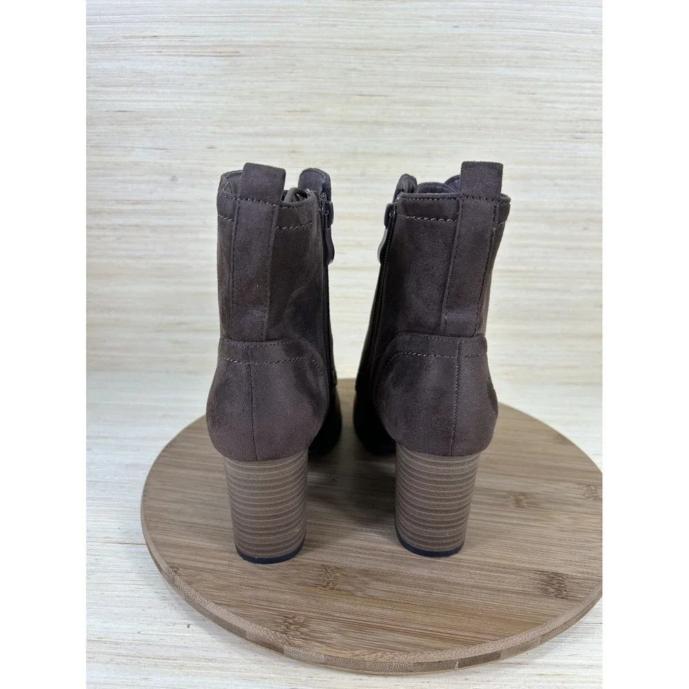 Journee Collection Baylor Lace Up Stacked Brown Suede Heeled Booties Womens 8.5