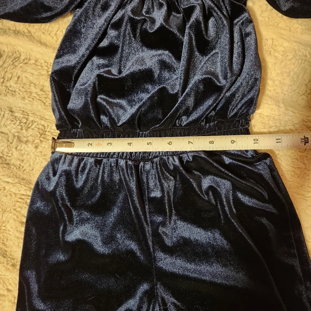 Old Navy Little Girls Sz XS/5 Romper Jumpsuit Navy Blue Velvet Velour Wide Leg