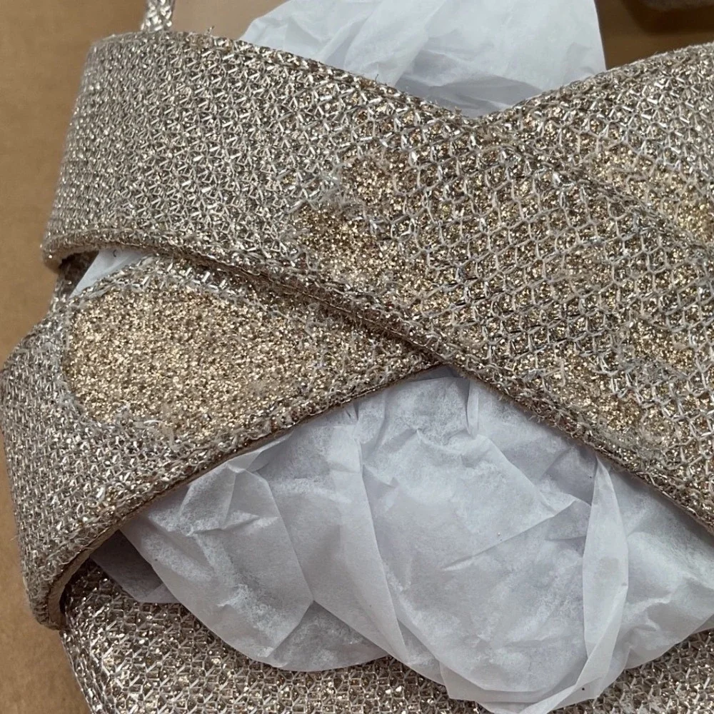 Stuart Weitzman‎ Metallic Champagne Glitter Platform Block Heel Sandals Spain 9