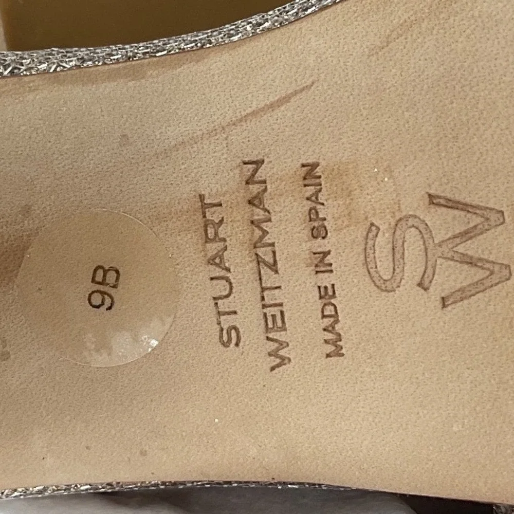 Stuart Weitzman‎ Metallic Champagne Glitter Platform Block Heel Sandals Spain 9