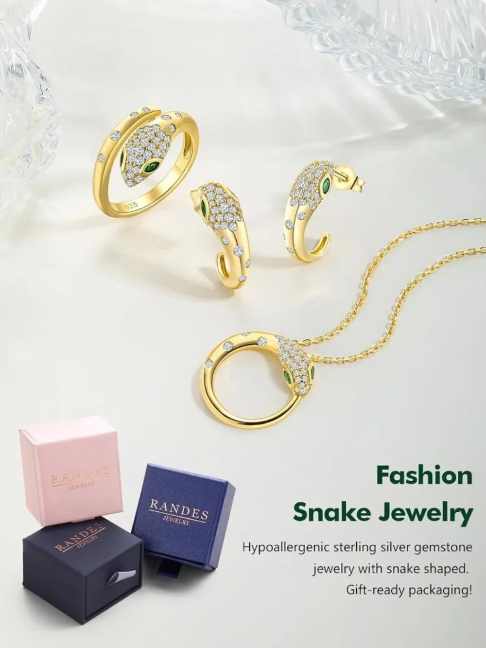 Stylish Adjustable Snake Ring for Women - Sterling Silver & Gold Plated Cocktail