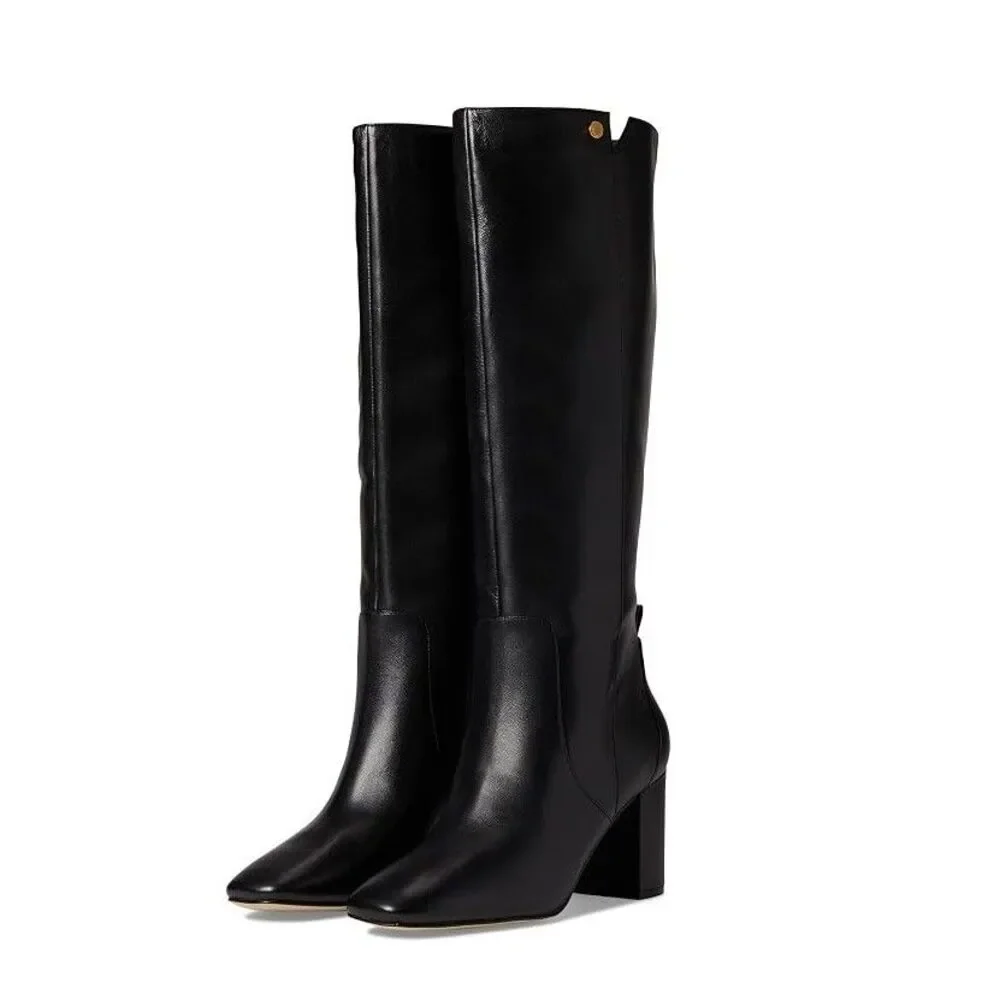 Cole Haan Womens 9.5 B Black Leather Chrystie Block Heel Riding Boots NIB OJ8