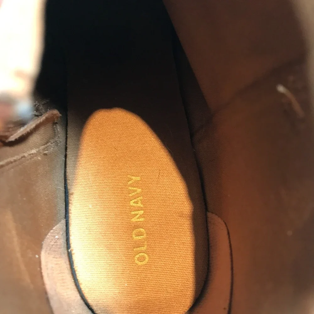 Old Navy Womens Cognac Faux Suede Pointed Toe‎ Block Heel Ankle Boots Size 10