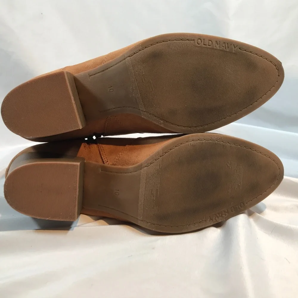 Old Navy Womens Cognac Faux Suede Pointed Toe‎ Block Heel Ankle Boots Size 10