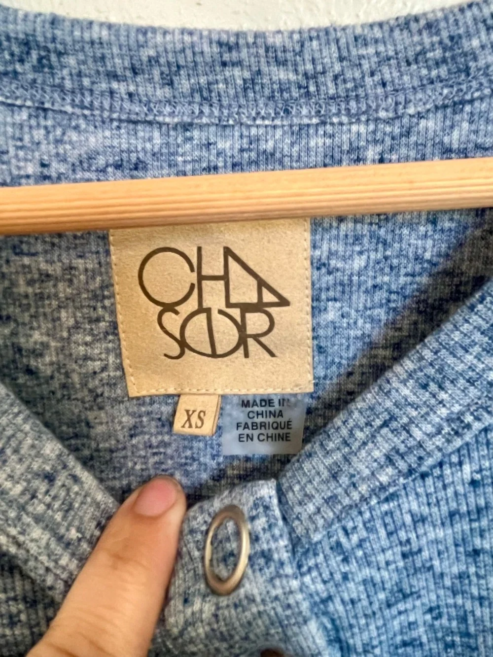 Chaser Puff Sleeve Linen-Blend Heather Blue Henley Shirt Size Extra Small XS