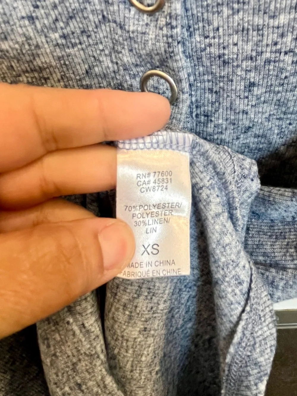 Chaser Puff Sleeve Linen-Blend Heather Blue Henley Shirt Size Extra Small XS