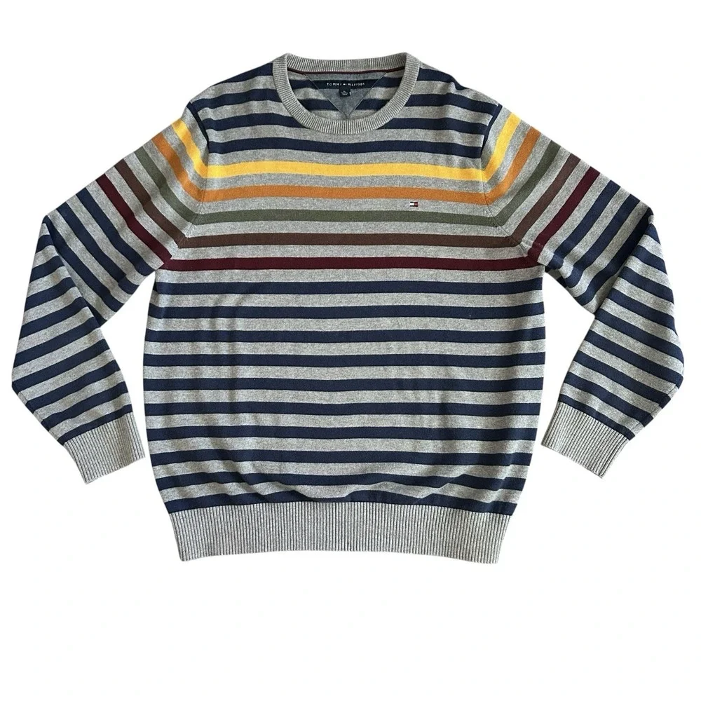 Tommy Hilfiger‎ Sweater Men's Striped Crew Neck Long Sleeve Grunge Skater XL