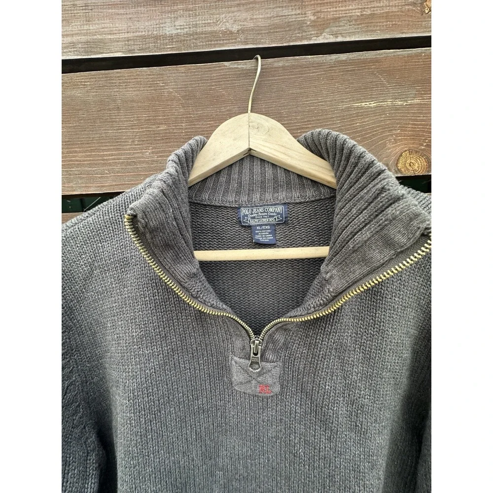*Vintage Polo‎ Jeans Ralph Lauren Men's Thick Knit Half Zip Gray Sweater XL