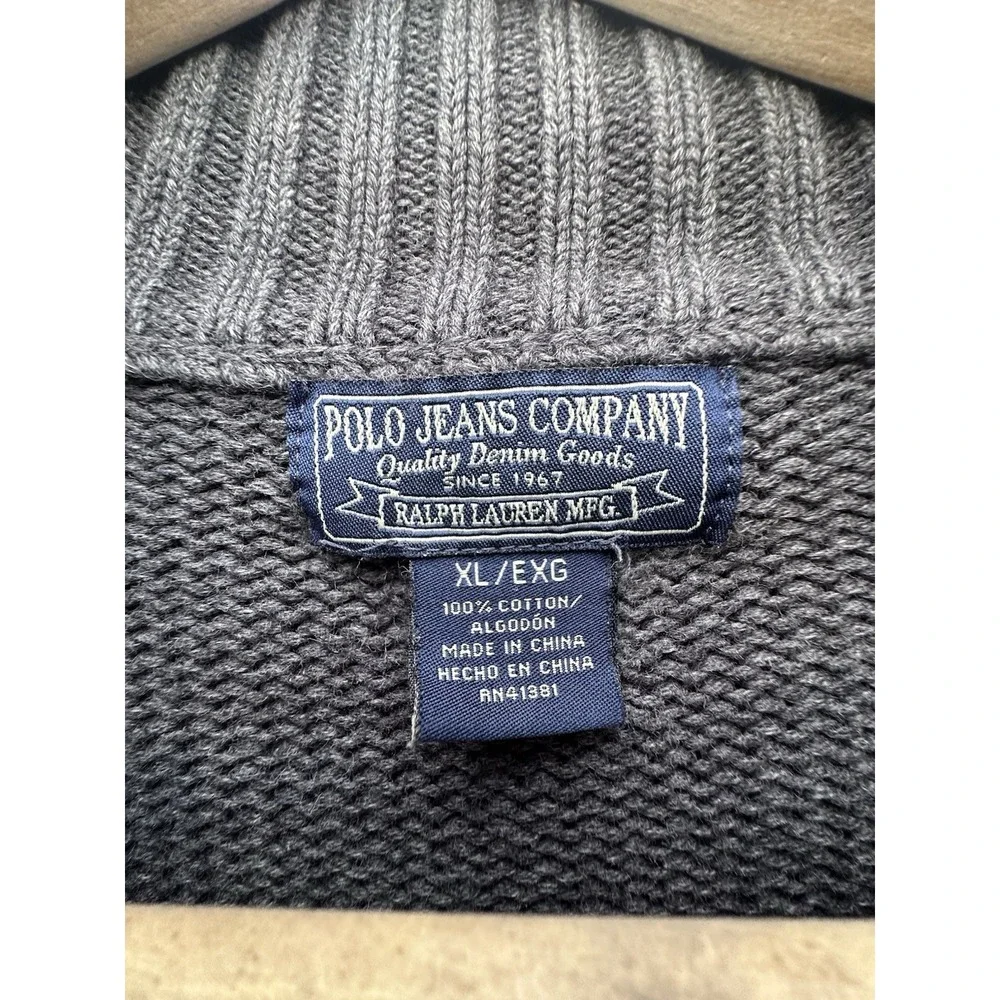 *Vintage Polo‎ Jeans Ralph Lauren Men's Thick Knit Half Zip Gray Sweater XL