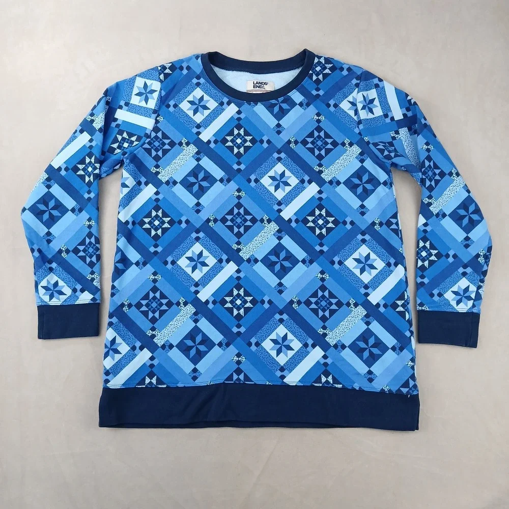 Lands End Medium 10-12‎ Womens Sweatshirt Serious Sweats Geometric 20x26